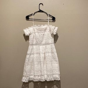white off the shoulder lace francesca’s dress, size L, gently used